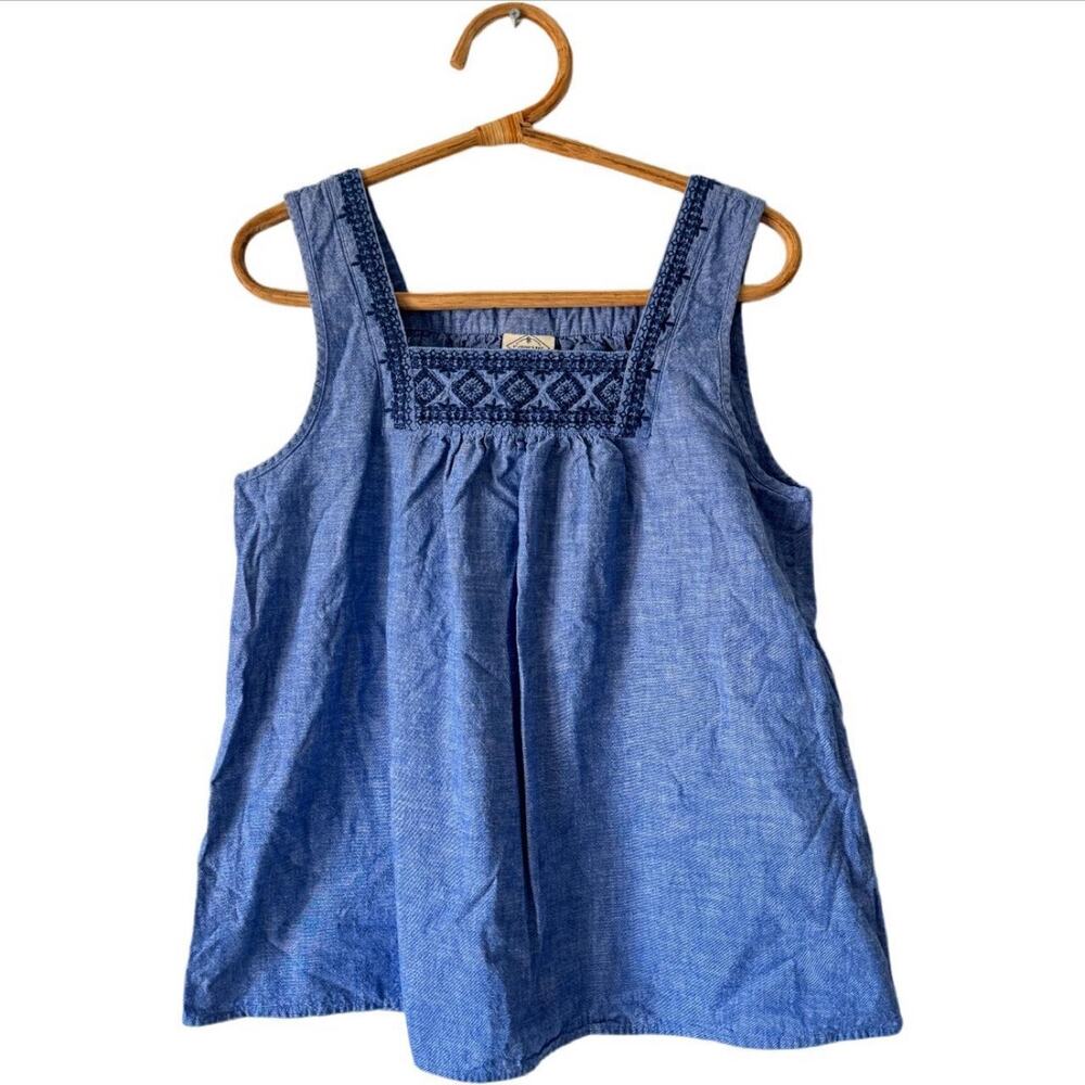 St. John's Bay Embroidered Chambray Babydoll 100% Cotton Denim Blue Tank Top M